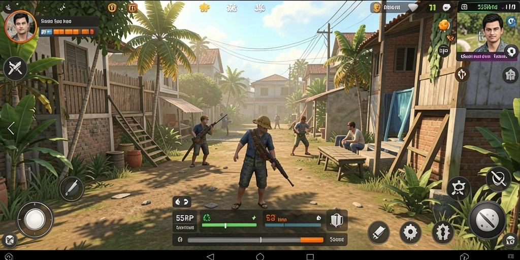 Tampilan screenshot utama 55RP menunjukkan interaksi karakter dalam gameplay yang menarik.