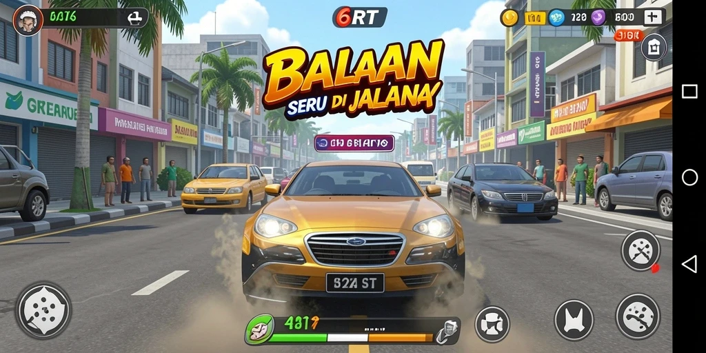 Tampilan gameplay balapan seru di 6RT yang mendebarkan.