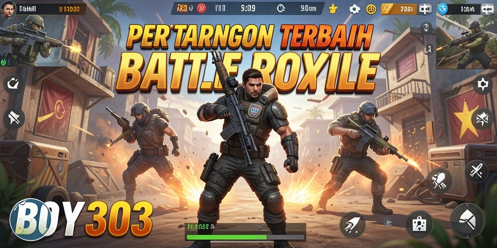 Tampilan gameplay mendebarkan di BOY303 saat bertempur di arena Battle Royale.
