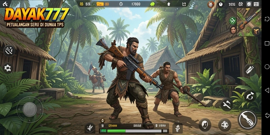 Screenshot utama DAYAK777 yang menampilkan aksi gameplay TPS yang mendebarkan.