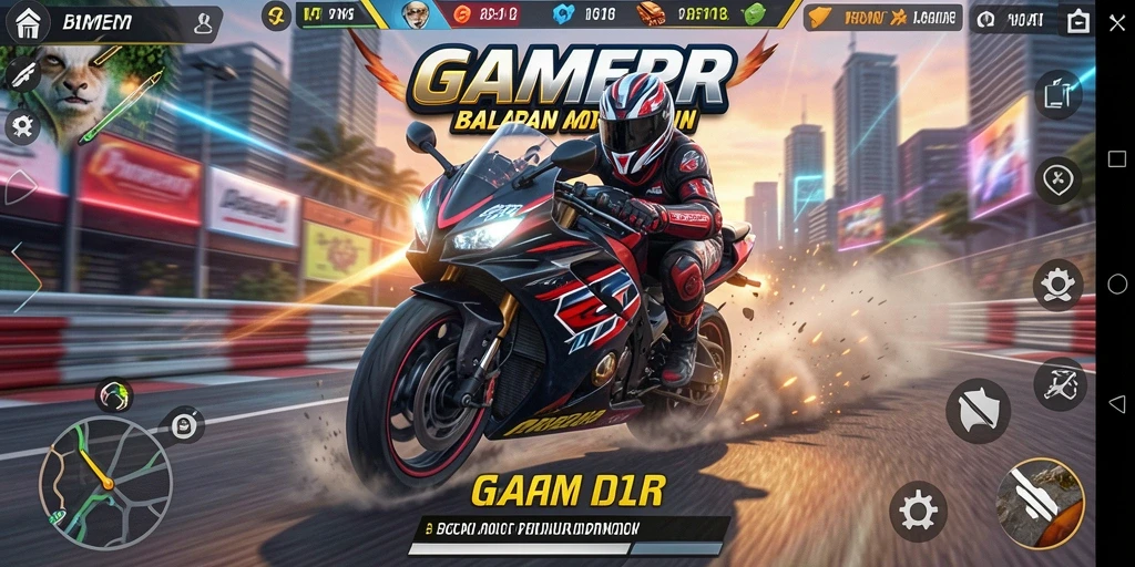 Gameplay GAMERP yang menegangkan dengan balapan motor.