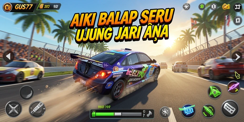 Tampilan gameplay seru dari GUS77 dengan aksi balapan yang mendebarkan.