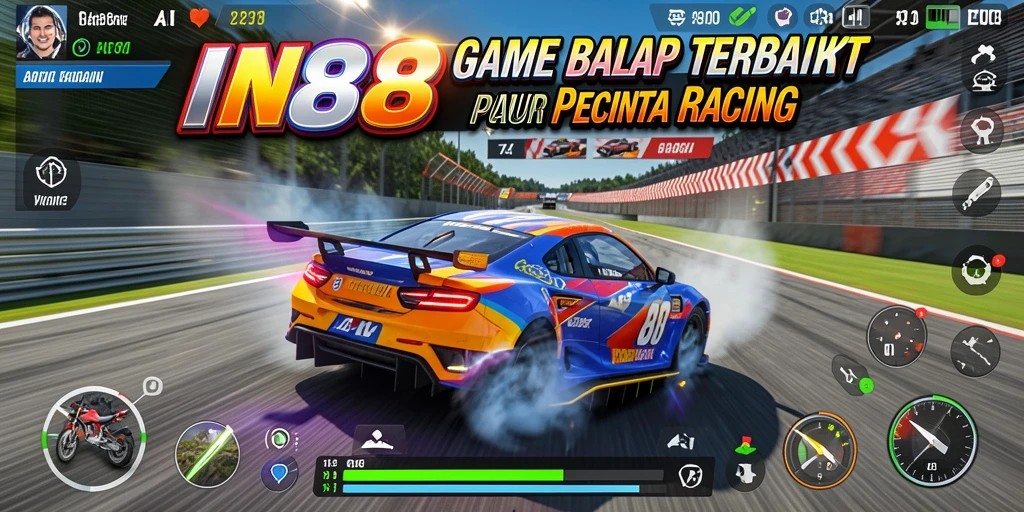 Screenshot gameplay IN88 menampilkan aksi balap mendebarkan di lintasan.