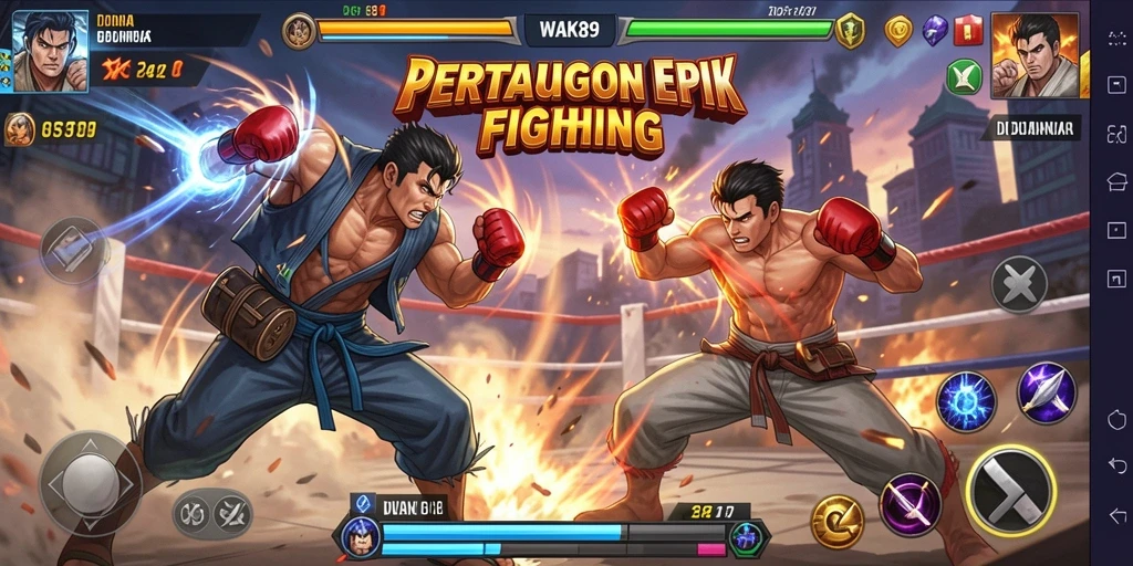 Tampilan gameplay WAK89 dengan karakter Fighting yang bertarung sengit.